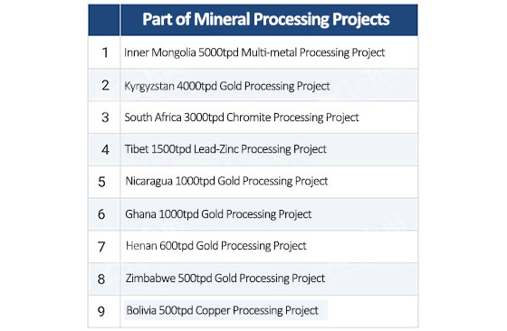 multiple Mineral Processing EPC+M+O projects
