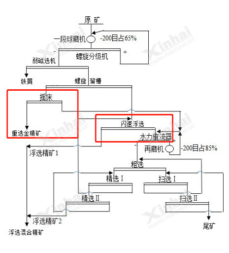 Gravity separation + flash flotation process on Gold oxide primary mixed ore