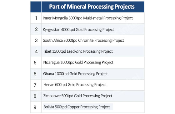 multiple Mineral Processing EPC+M+O projects